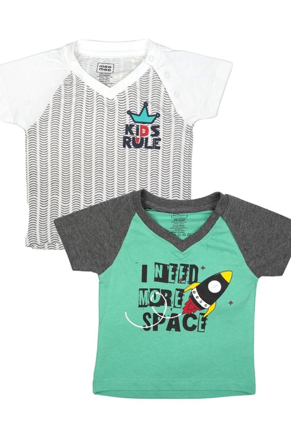 Mee Mee Kids White &Amp Mint Green Printed T-Shirts Pack Of 2